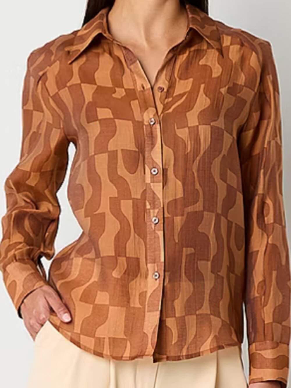 Worthington Womens Long Sleeve Oversized Button-Down Shirt Size L